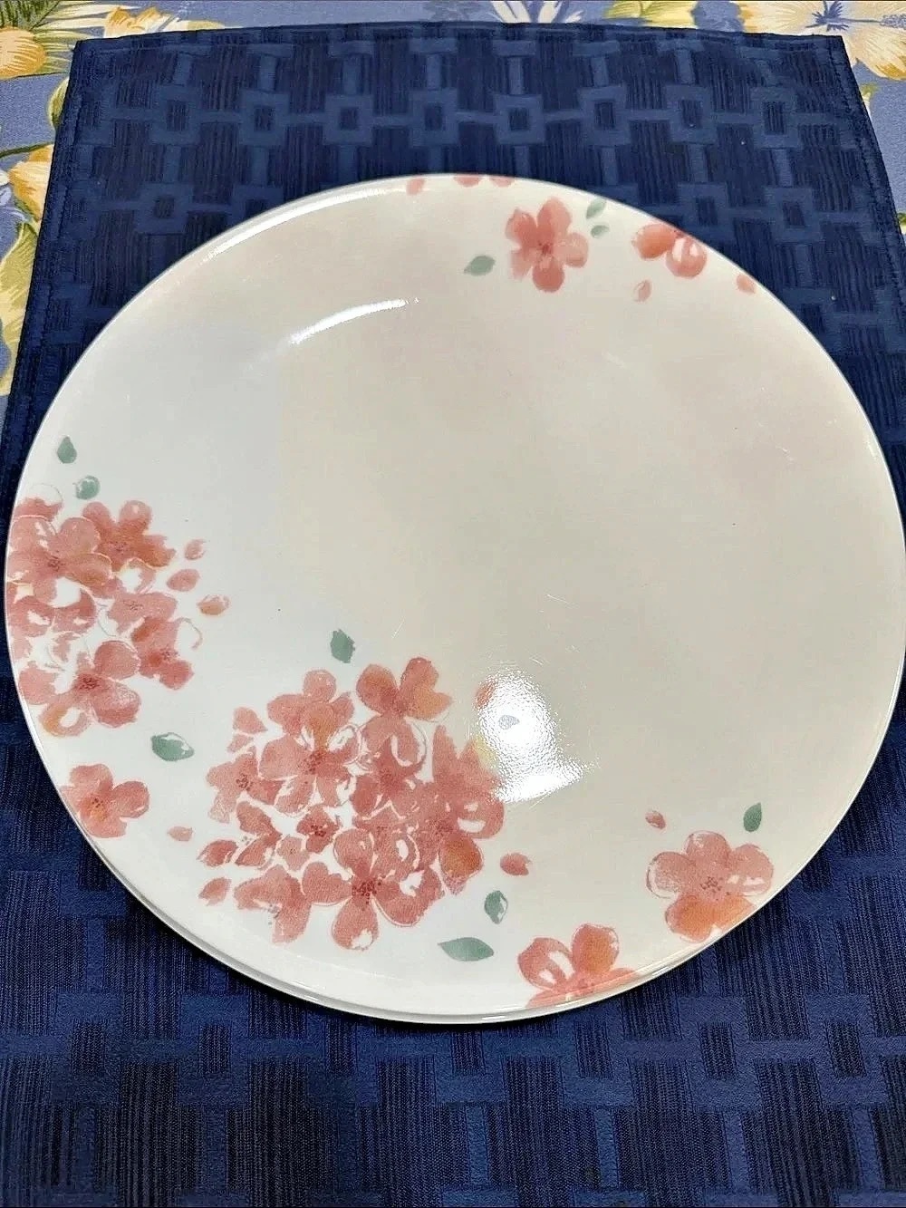 Floral Ceramic Serving Plate in Peach with Green Accents
